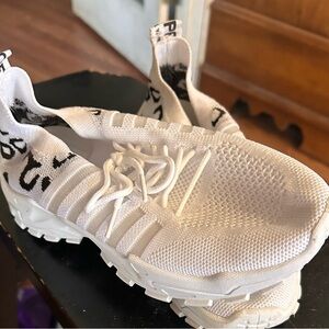 White Knit Slip-On Sneakers with Sock Collar